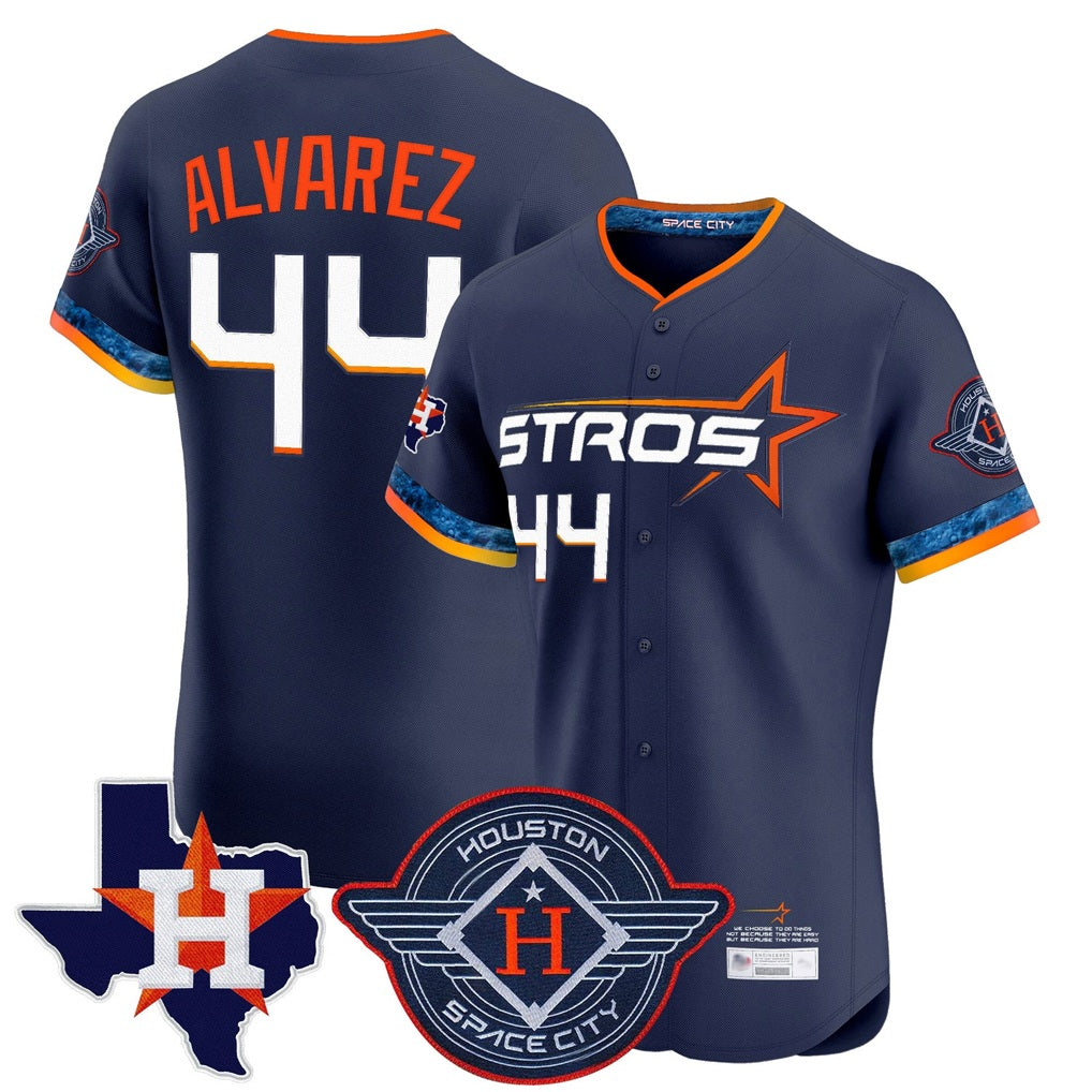 Houston Astros #44 Yordan Alvarez Player Navy AmberGomez City Connect Texas Patch Vapor Premier Limited Elite Home Stitched Jerseys