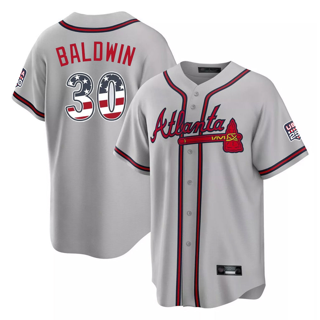 Atlanta Braves #30 Drake Baldwin Player Gray AmberGomez USA 250 Fourth Of July Limited Home Game Stitched Jerseys