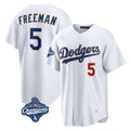 Los Angeles Dodgers #5 Freddie Freeman Player Gold White AmberGomez World Series Meet 2026 Collection Stadium Limited Stitched Jerseys