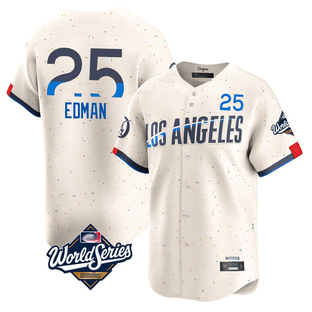 Los Angeles Dodgers #25 Tommy Edman Player Cream AmberGomez World Series City Connect Limited Home Stitched Jerseys