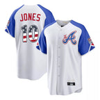 Atlanta Braves #10 Chipper Jones Player White AmberGomez USA 250 Fourth Of July City Connect Home Game Stitched Jerseys