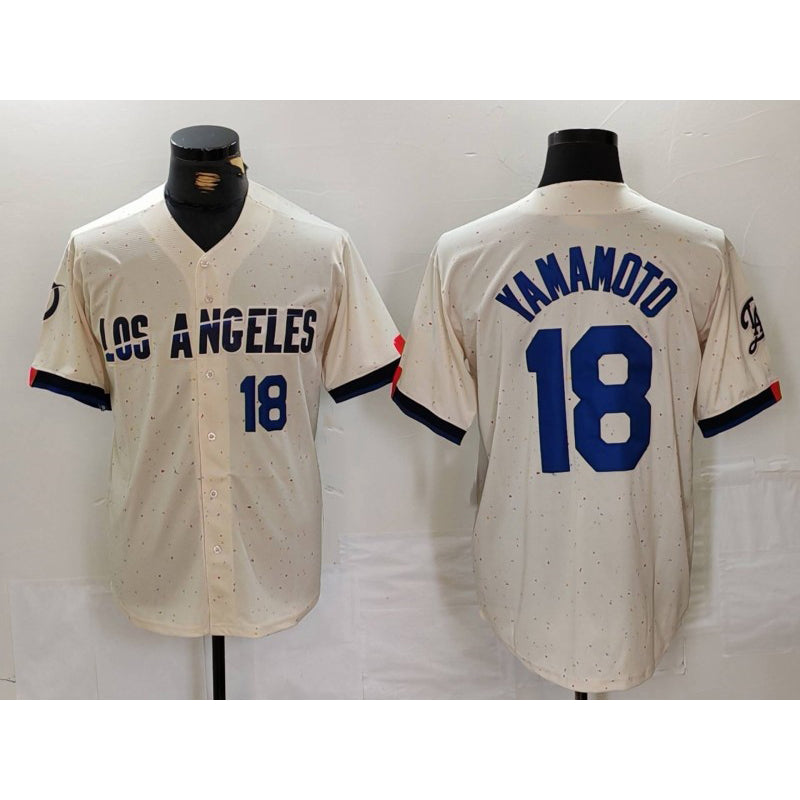 Los Angeles Dodgers #18 Yoshinobu Yamamoto Number Cream AmberGomez 2024 City Connect Limited Stitched Jersey 2