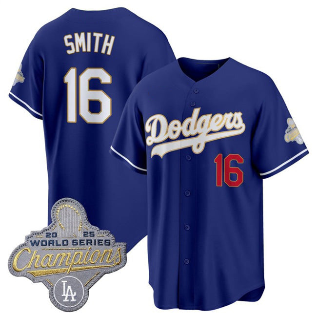 Los Angeles Dodgers #16 Will Smith Royal AmberGomez 2026 Alternate Gold Collection Stadium Stitched Jersey