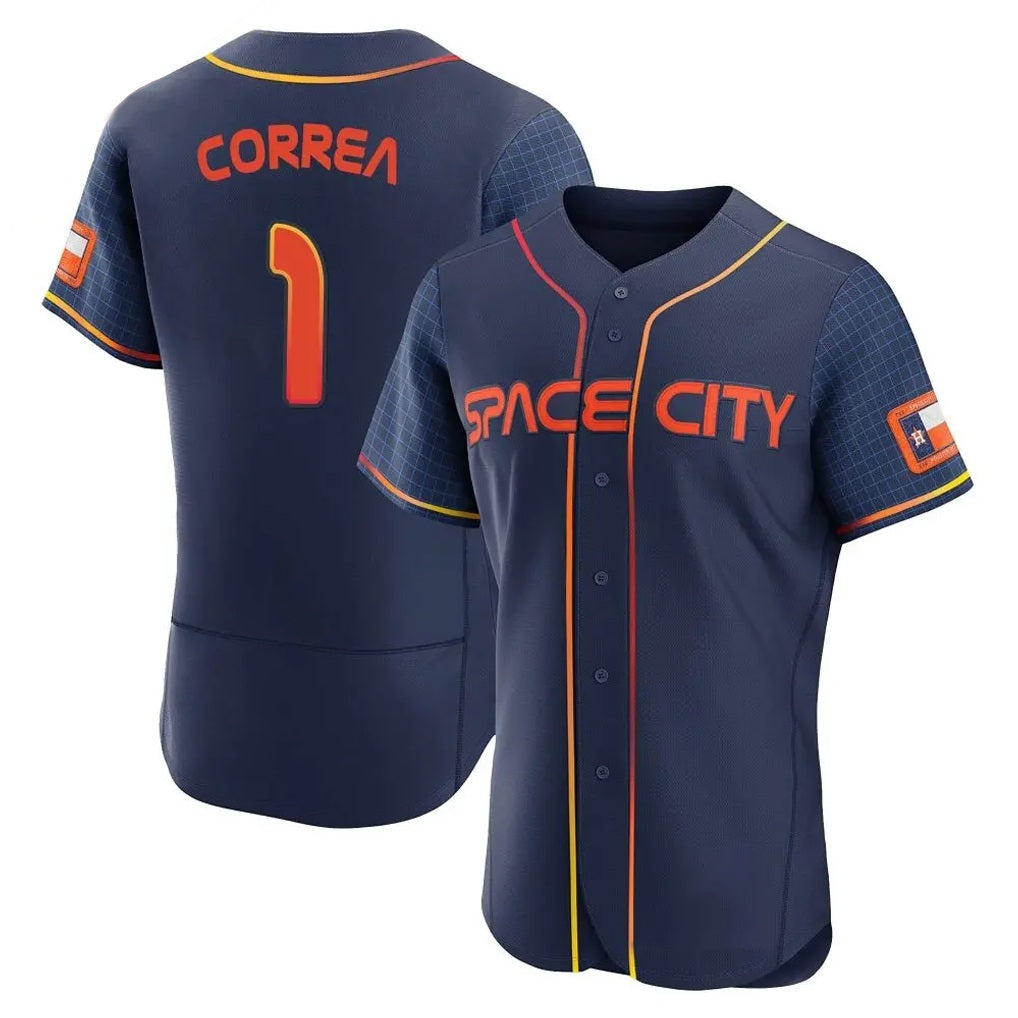 Houston Astros #1 Carlos Correa Player Navy AmberGomez City Connect Limited Elite Home Stitched Jerseys