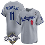 Los Angeles Dodgers #11 Roki Sasaki Gray AmberGomez 2025 World Series Stitched Jersey