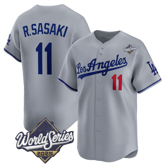Los Angeles Dodgers #11 Roki Sasaki Gray AmberGomez 2025 World Series Stitched Jersey