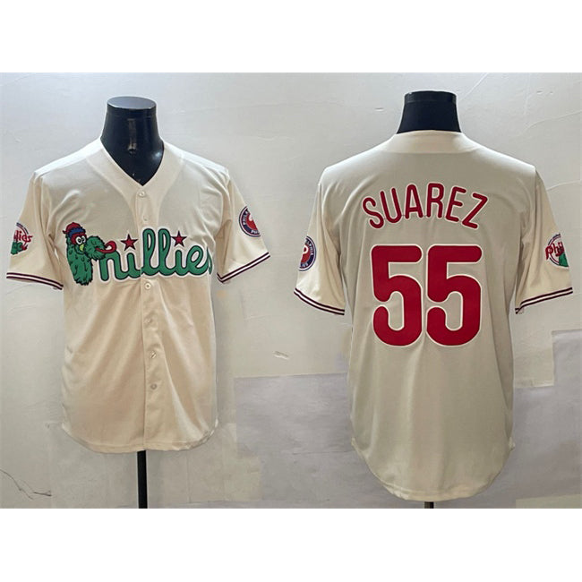 Philadelphia Phillies #55 Ranger Su¨¢rez Cream AmberGomez Phanatic Limited Stitched Jersey