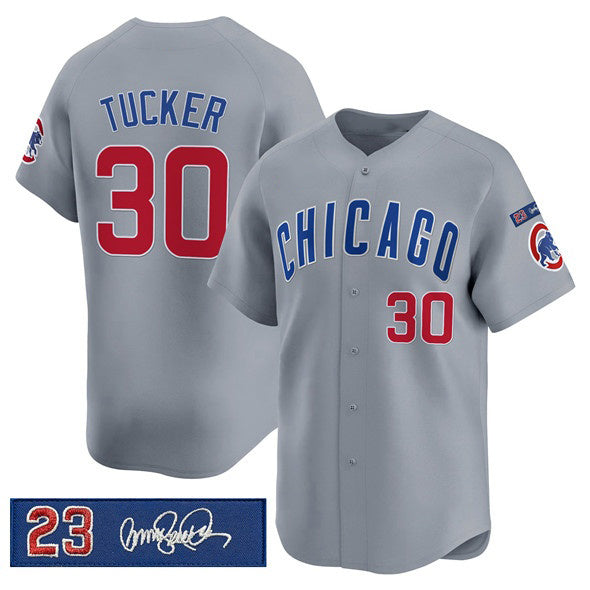 Chicago Cubs #30 Kyle Tucker Gray AmberGomez 'Ryne Sandberg Tribute' Vapor Limited V3 Stitched Jersey