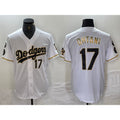 Los Angeles Dodgers #17 Shohei Ohtani Number White Gold AmberGomez Fashion Stitched Cool Base Limited Jersey