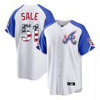 Atlanta Braves #51 Chris Sale Player White AmberGomez USA 250 Fourth Of July City Connect Home Game Stitched Jerseys