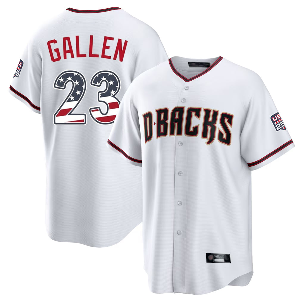 Arizona Diamondbacks #23 Zac Gallen Player White AmberGomez USA 250 Fourth of July Home Game Stitched Jerseys