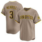 San Diego Padres #3 Jackson Merrill Tan AmberGomez 2024 Alternate Limited Stitched Jersey