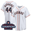 Houston Astros #44 Yordan Alvarez White AmberGomez 2022 World Series Champions Home Stitched Jersey