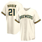 Milwaukee Brewers #21 Caleb Durbin Cream AmberGomez Home Replica Jersey