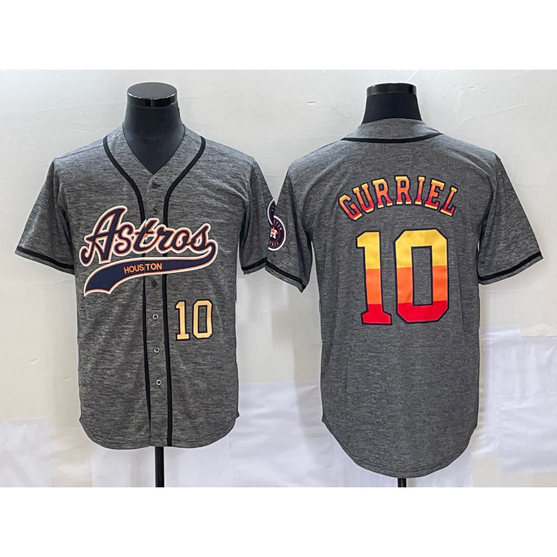 Houston Astros #10 Yuli Gurriel Number Grey AmberGomez Gridiron Cool Base Stitched Jersey 2