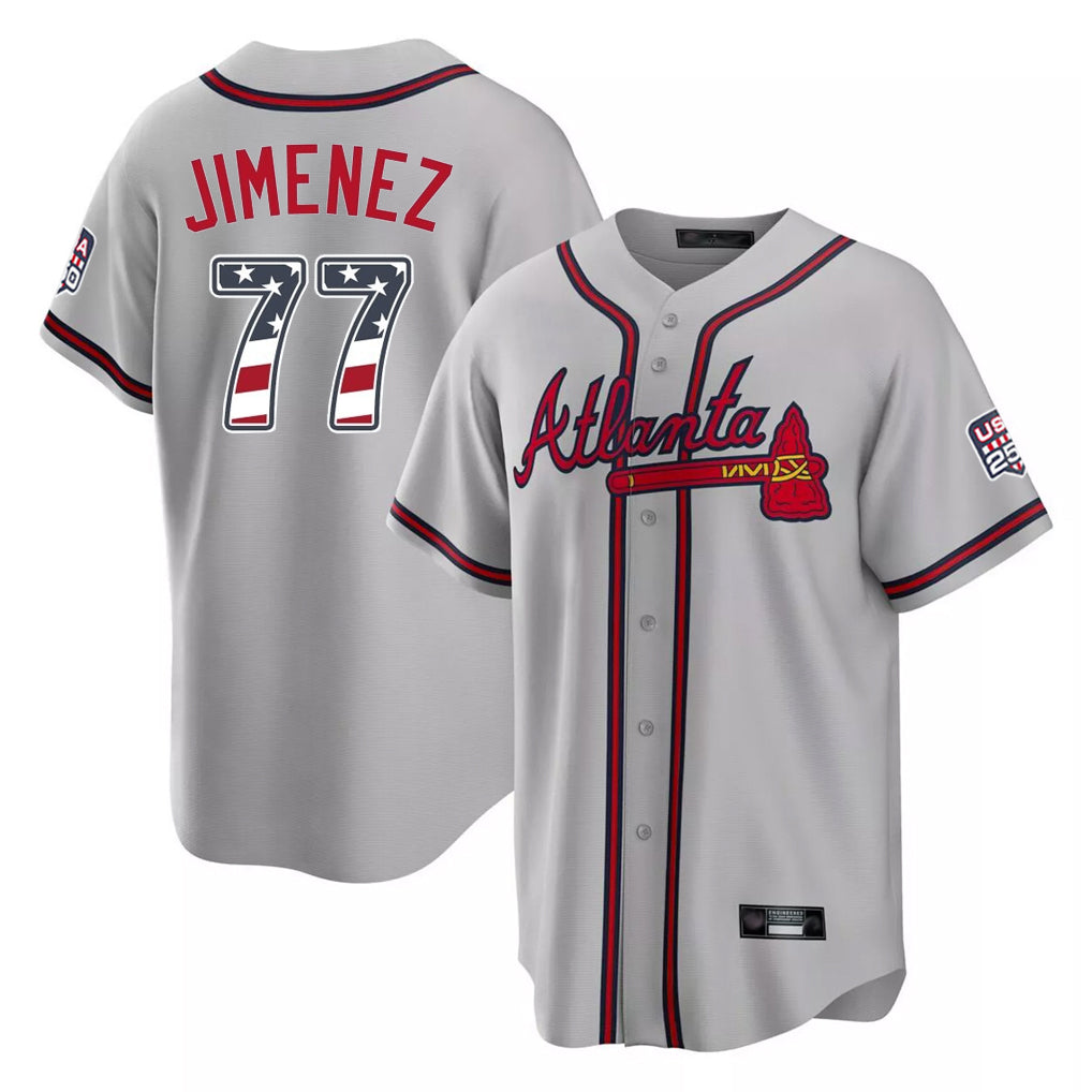 Atlanta Braves #77 Joe Jimenez Player Gray AmberGomez USA 250 Fourth Of July Limited Home Game Stitched Jerseys