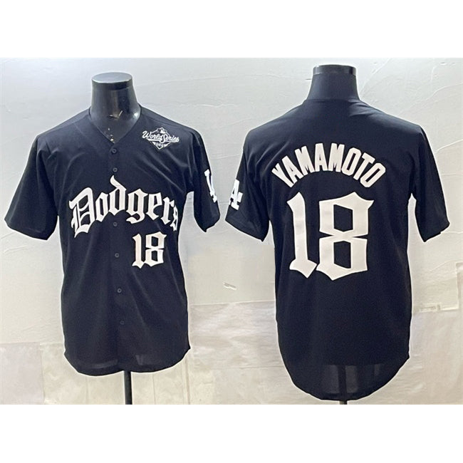 Los Angeles Dodgers #18 Yoshinobu Yamamoto Black AmberGomez 2025 LA Gothic Style With 2025 World Series Patch Vapor Premier Limited Stitched Jersey