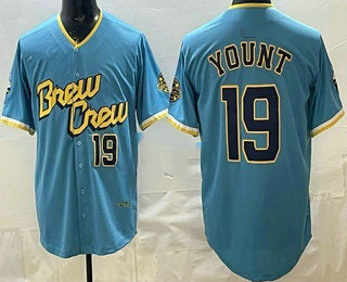 Milwaukee Brewers #19 Robin Yount Powder Blue AmberGomez Limited Jersey