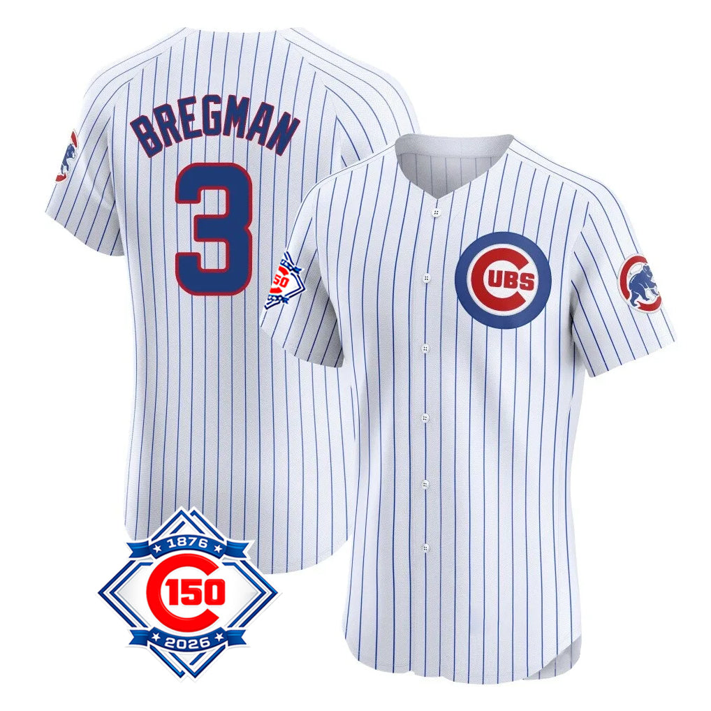 Chicago Cubs #3 Alex Bregman Player White AmberGomez 150th Anniversary Limited Elite Home Game Stitched Jerseys