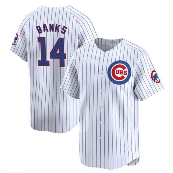 Chicago Cubs #14 Ernie Banks White AmberGomez Cool Base Stitched Jersey