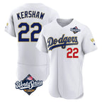 Los Angeles Dodgers #22 Clayton Kershaw Player Gold White AmberGomez World Series 2026 Collection Stadium Limited Elite Stitched Jerseys