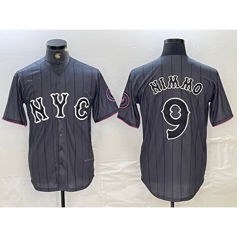 New York Mets #9 Brandon Nimmo Gray AmberGomez 2024 City Connect Cool Base Stitched Jersey