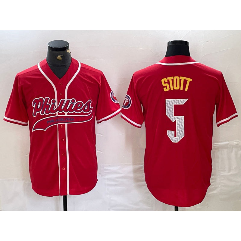 Philadelphia Phillies #5 Bryson Stott Red AmberGomez Cool Base Stitched Jersey