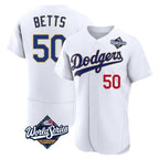 Los Angeles Dodgers #50 Mookie Betts Player Gold White AmberGomez World Series 2026 Collection Stadium Limited Elite Stitched Jerseys