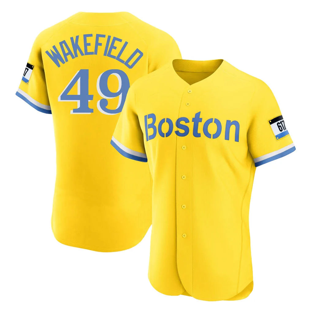Boston Red Sox #49 Tim Wakefield Player Yellow AmberGomez Limited Elite Home Game Stitched Jerseys1