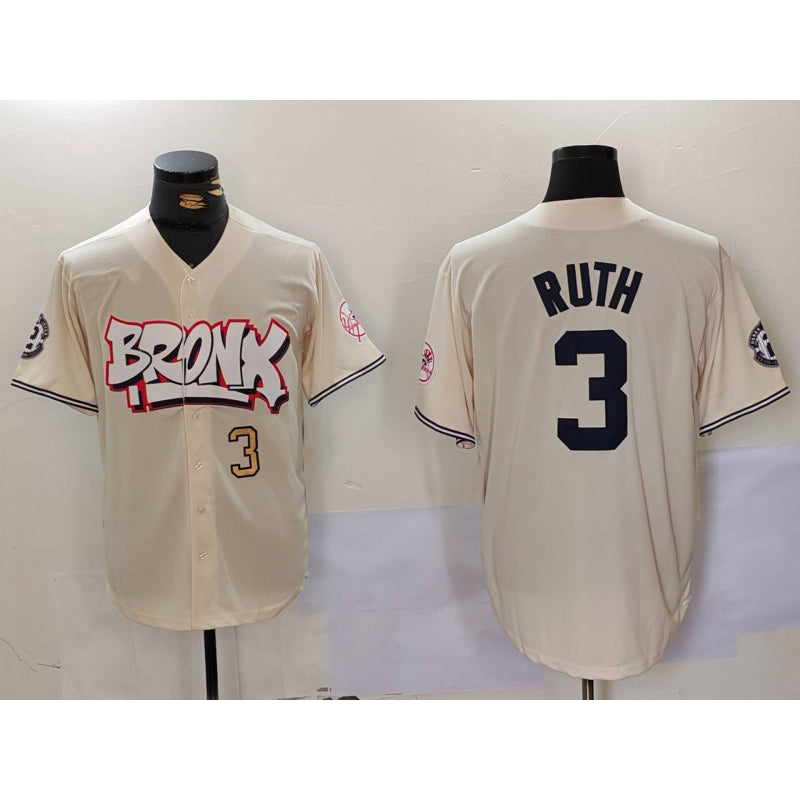 New York Yankees #3 Babe Ruth Cream AmberGomez Limited Stitched Jerseys