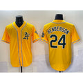 Oakland Athletics #24 Rickey Henderson Yellow AmberGomez With Patch Stitched Baseball Jersey