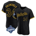 Los Angeles Dodgers #34 Fernando Valenzuela Player Black AmberGomez World Series Meet Snake Skin City Limited Elite Home Stitched Jerseys