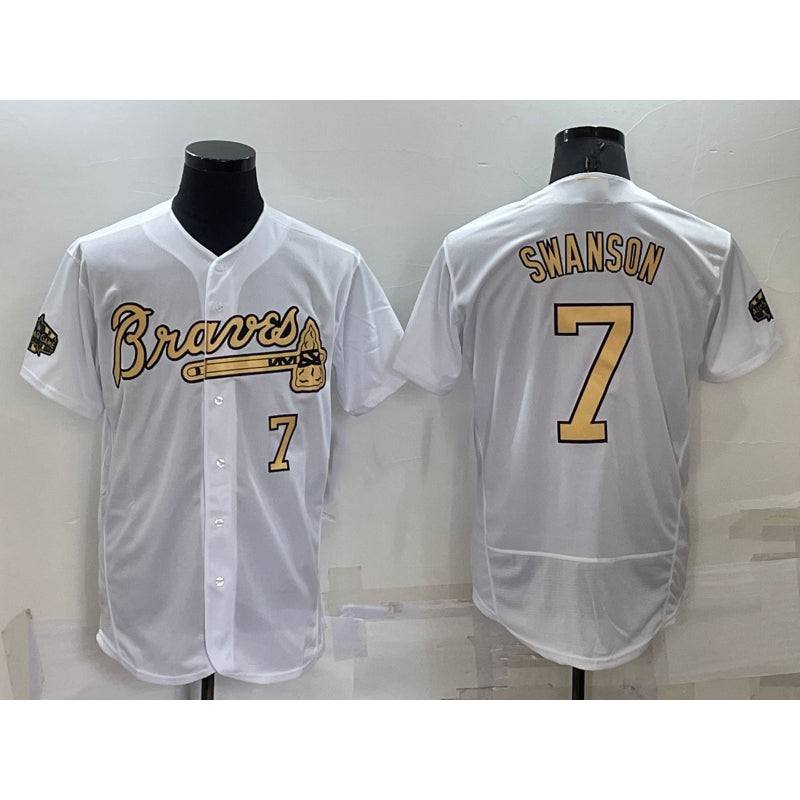 Atlanta Braves #7 Dansby Swanson White AmberGomez Number 2022 All Star Stitched Flex Base Jersey