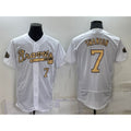 Atlanta Braves #7 Dansby Swanson White AmberGomez Number 2022 All Star Stitched Flex Base Jersey