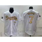 Atlanta Braves #7 Dansby Swanson White AmberGomez Number 2022 All Star Stitched Flex Base Jersey