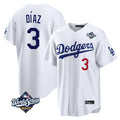 Los Angeles Dodgers #3 Edwin D¨ªaz Player White AmberGomez World Series Home Game Stitched Jerseys