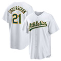 Oakland Athletics #21 Tyler Soderstrom White AmberGomez Home Replica Jersey