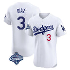 Los Angeles Dodgers #3 Edwin D¨ªaz Player White AmberGomez World Series Meet Limited Elite Home Stitched Jerseys