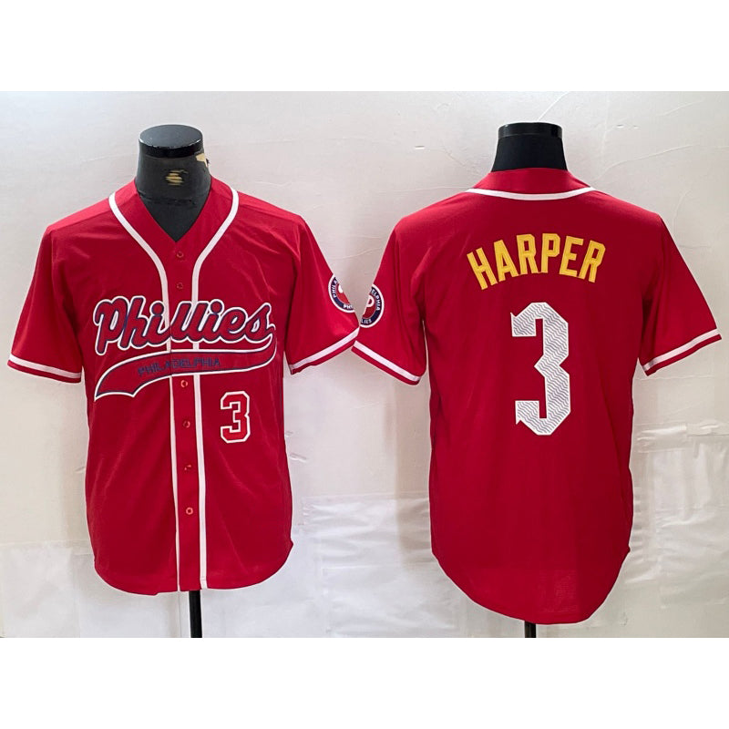 Philadelphia Phillies #3 Bryce Harper Number Red AmberGomez Cool Base Stitched Jersey 2