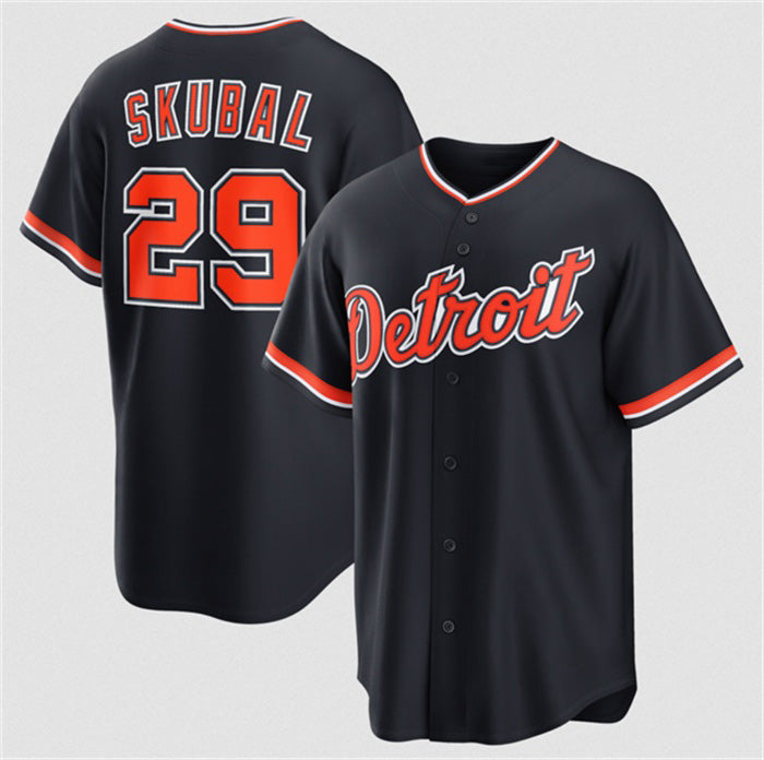 Detroit Tigers #29 Tarik Skubal Navy AmberGomez Alternate Stitched Jersey