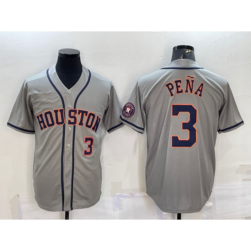 Houston Astros #3 Jeremy Pena Number Grey AmberGomez With Patch Stitched Cool Base Jersey
