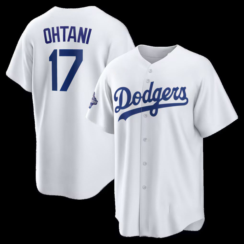 Los Angeles Dodgers #17 Shohei Ohtani White AmberGomez 2025 World Series Champions Home Replica Jersey