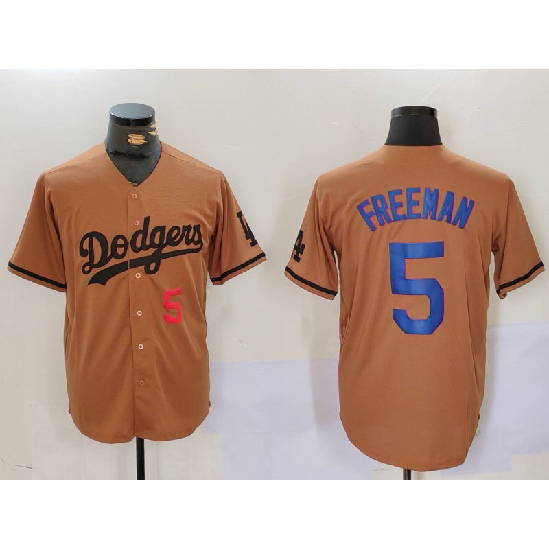 Los Angeles Dodgers #5 Freddie Freeman Number Olive AmberGomez Cool Base Limited Stitched Jersey 2