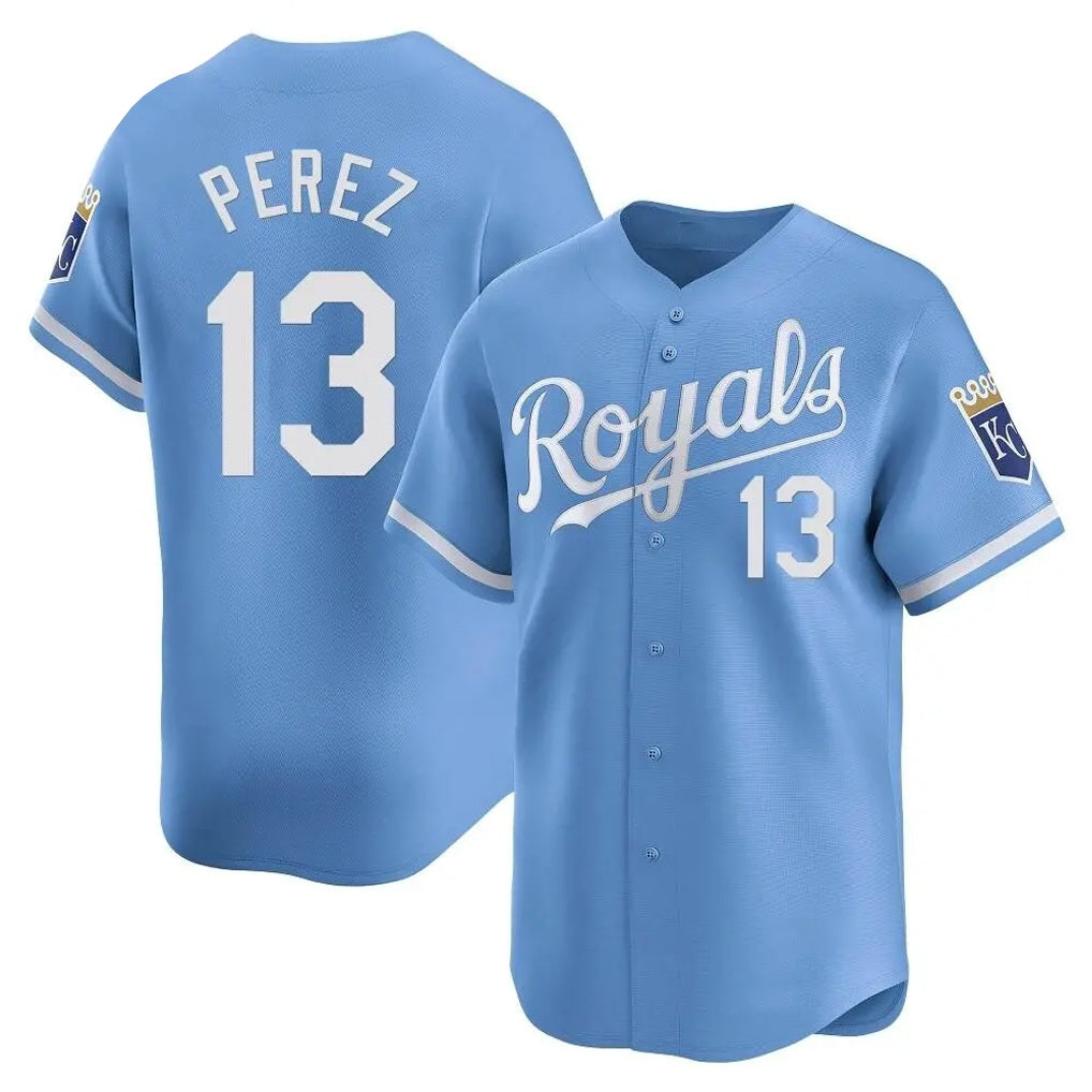 Kansas City Royals #13 Salvador Perez Player Light Blue AmberGomez Alt Limited Home Stitched Jerseys