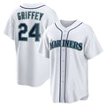 Seattle Mariners #24 Ken Griffey Jr. White AmberGomez Retired Player Replica Jersey
