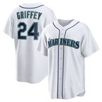 Seattle Mariners #24 Ken Griffey Jr. White AmberGomez Retired Player Replica Jersey