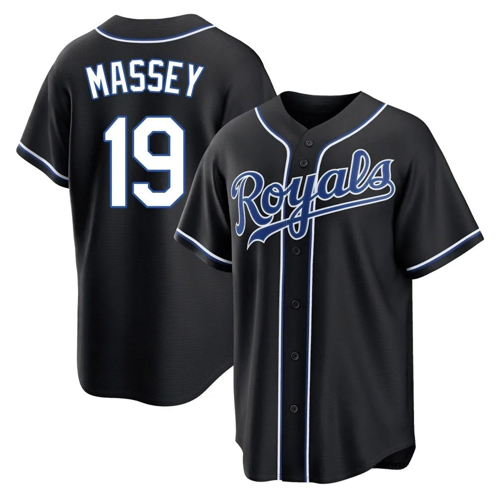 Kansas City Royals #19 Michael Massey Player Black AmberGomez Carbon Fashion Home Game Stitched Jerseys