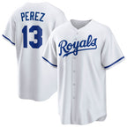Kansas City Royals #13 Salvador Perez White AmberGomez Home Replica Player Jersey
