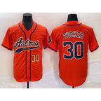Houston Astros #30 Kyle Tucker Number Orange AmberGomez With Patch Cool Base Stitched Jersey