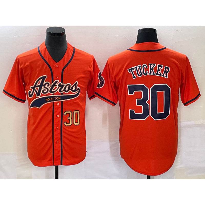 Houston Astros #30 Kyle Tucker Number Orange AmberGomez With Patch Cool Base Stitched Jersey